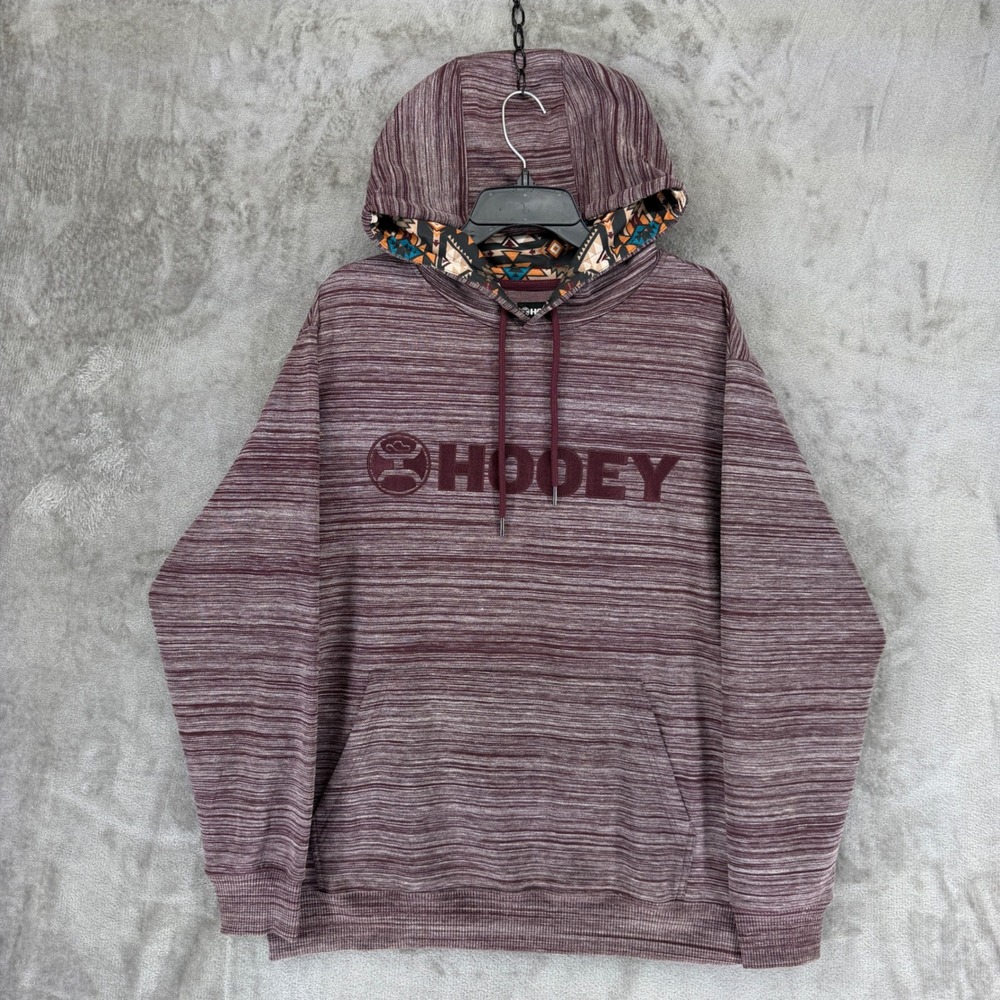 Hooey Mens Hoodie L Burgundy Space Dye Southwestern Lined Pullover Sweatshirt